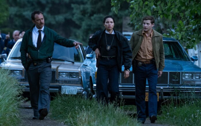 Jude Law, Jurnee Smollett e Tye Sheridan in The Order (Credits: Michelle Faye)